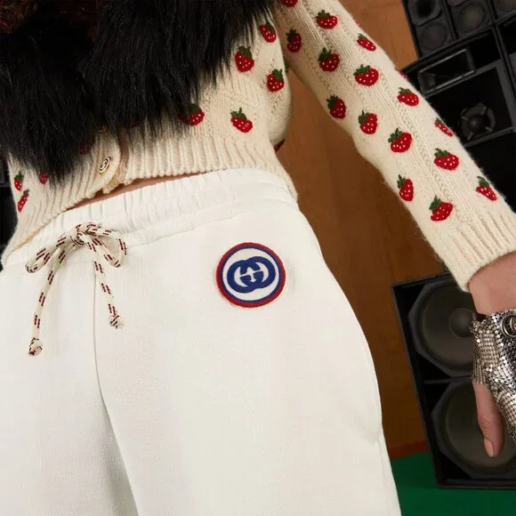 GUCCI★素敵！INTERLOCKING G LOGO WHITE COTTON SWEATPANTS Women's Gucci Track pants and sweatpants | Lyst